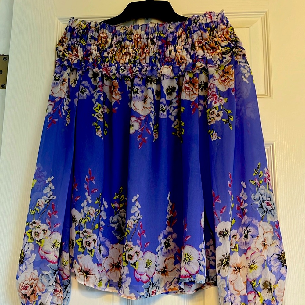 Women's Blue Floral Off-Shoulder Blouse